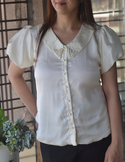 Daisy - Tasteful Off White Pearl Top