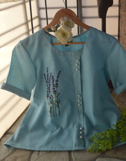 Elara - Elegant blue embroidered top